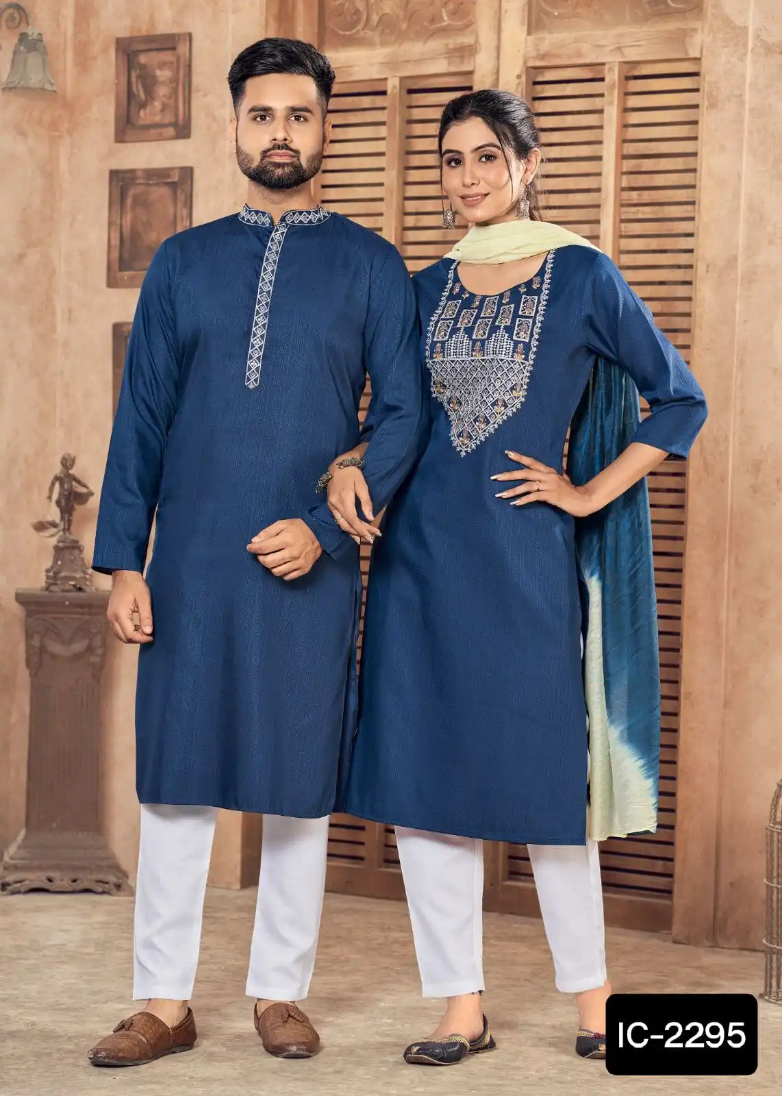 Indian Ethnic Wear Pure viscose weaving Stripe with Embroidery Kurtis with Pure Cotton Stitched Pant with pocket Pant for Women