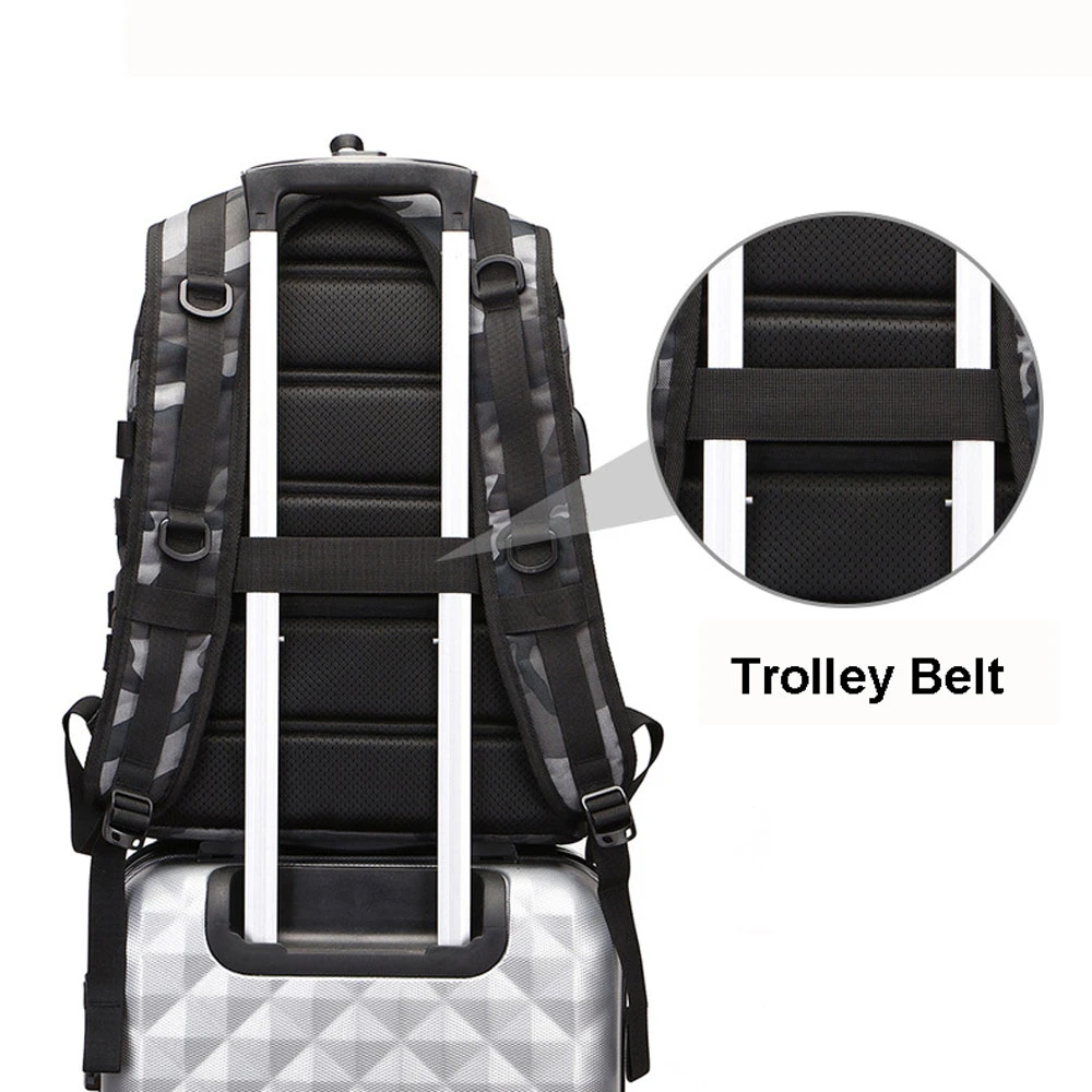 China Wholesale Custom Camo Printed Reflective Backpack Factory Outdoor Sport Teenager School Bag with Soft Canvas Lining