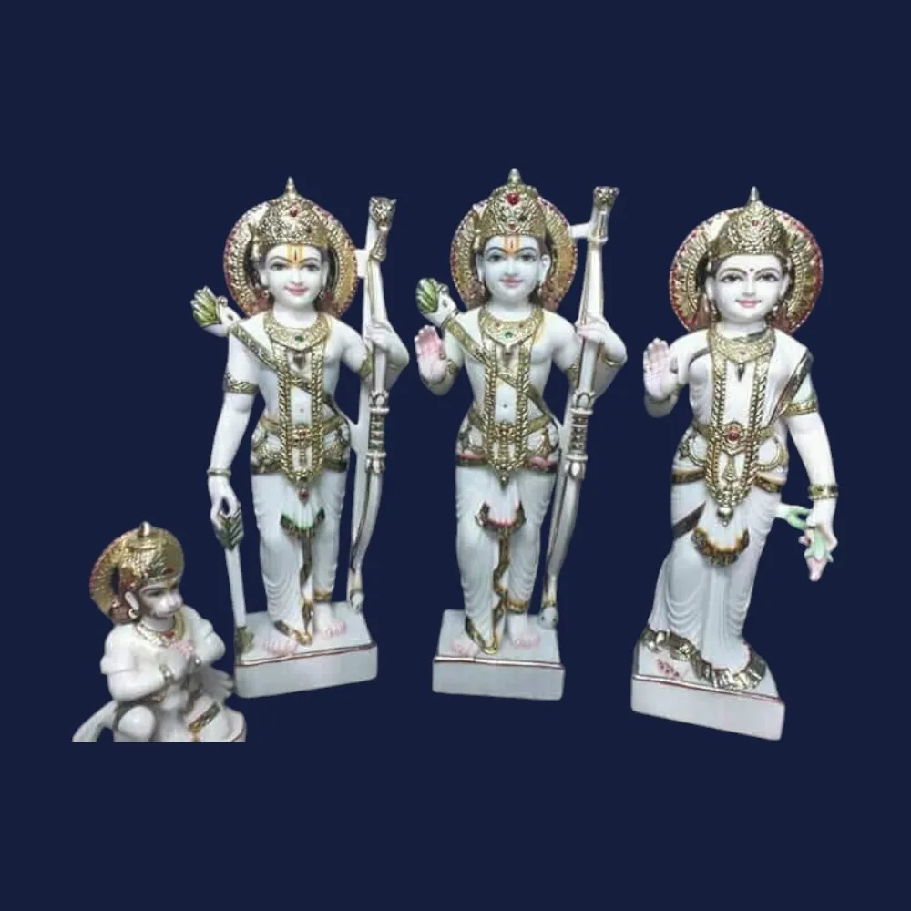Wholesale Price Beautiful Marble Ram Darbar Statue for Temple Ram Sita and Laxman With Hanuman Stone Craft Statue