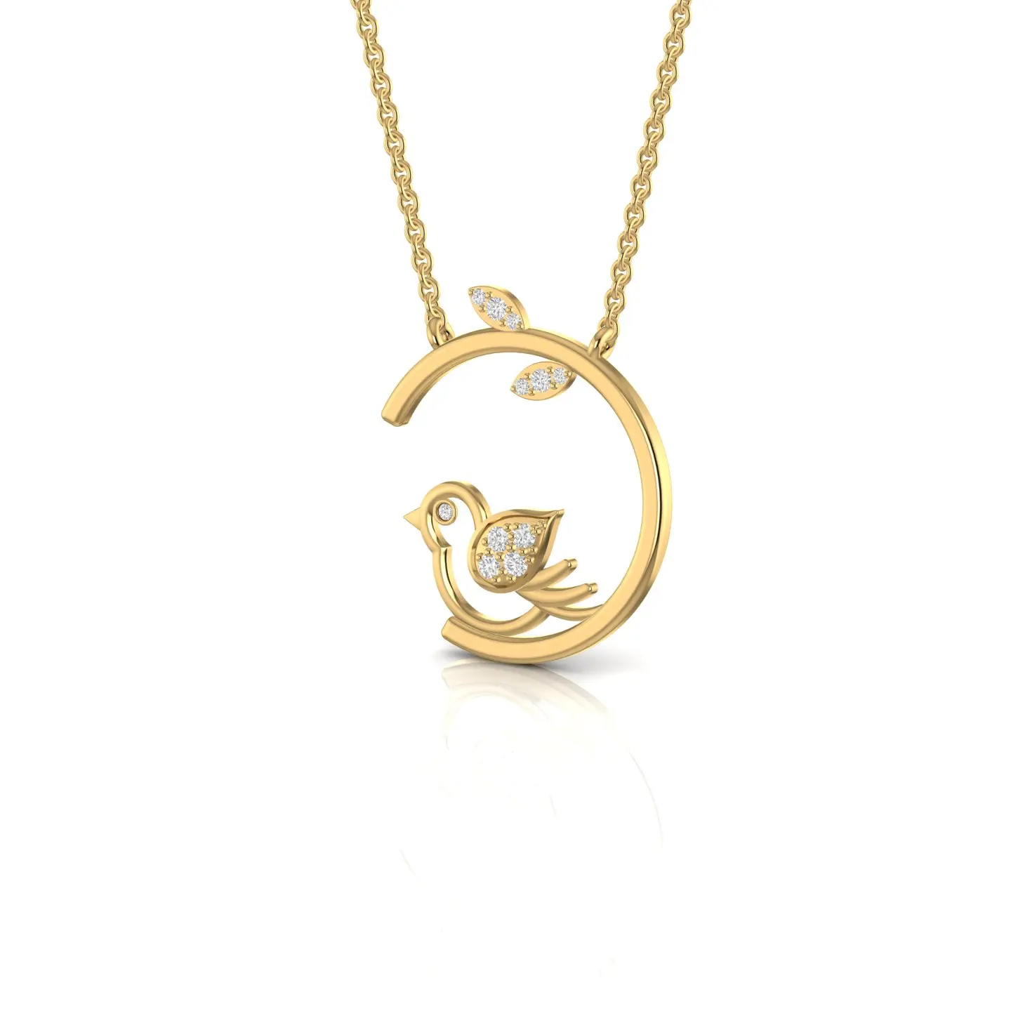 Little Fly Bird Charm Natural Diamond Half Circle Pendant Solid In 10kt Rose Gold 4.25 Gram Fine Jewelry For Women