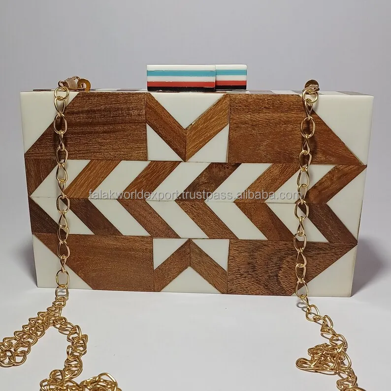 Woman Wooden Fancy Clutch Bag High Quality And Unique Design  for Womens Wedding Clutch Handbag Resin From India