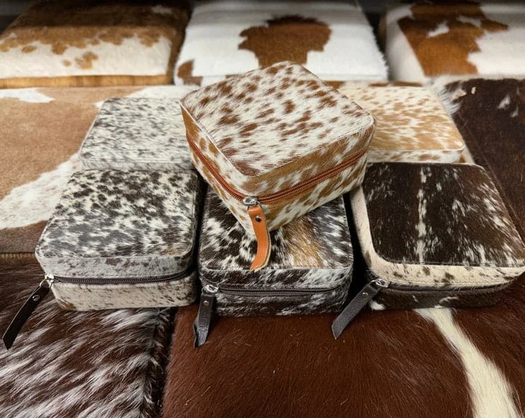 Luxury Western Leather Jewelry case Hair on Hide jewelry holder cosmetic bag easy storage organiser cowgirl fashion case