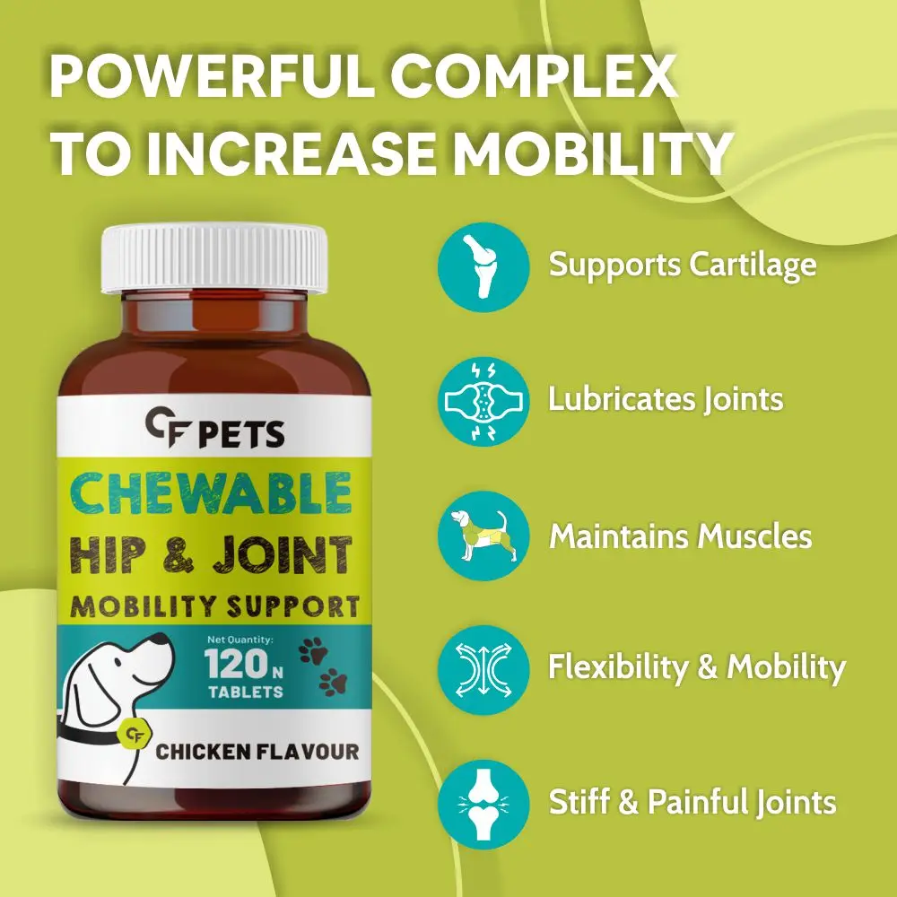 Chewable Hip and Joint Pain Food Supplements for Dogs with Glucosamine, Chondroitin & MSM Complete Mobility & Joint Support