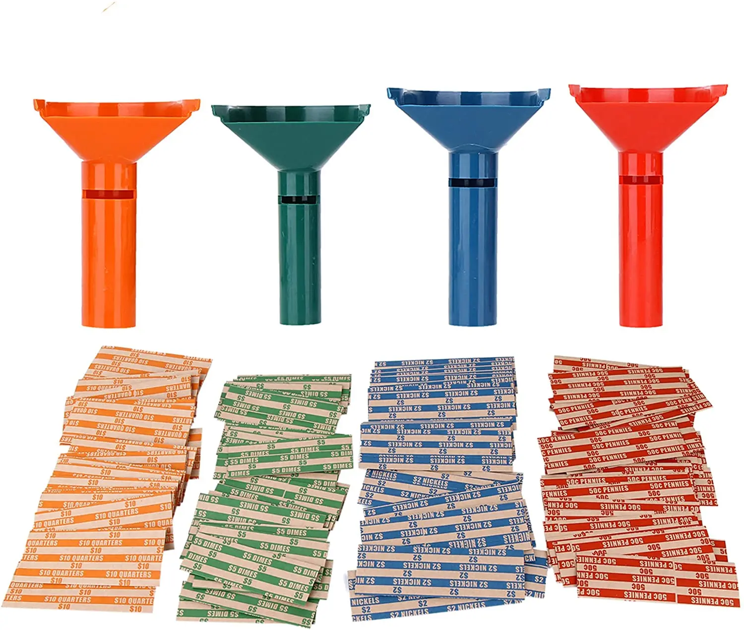 IHOMELIFE Coin Sorters Tubes Bundle 4 Color 100 Assorted Coin Wrappers