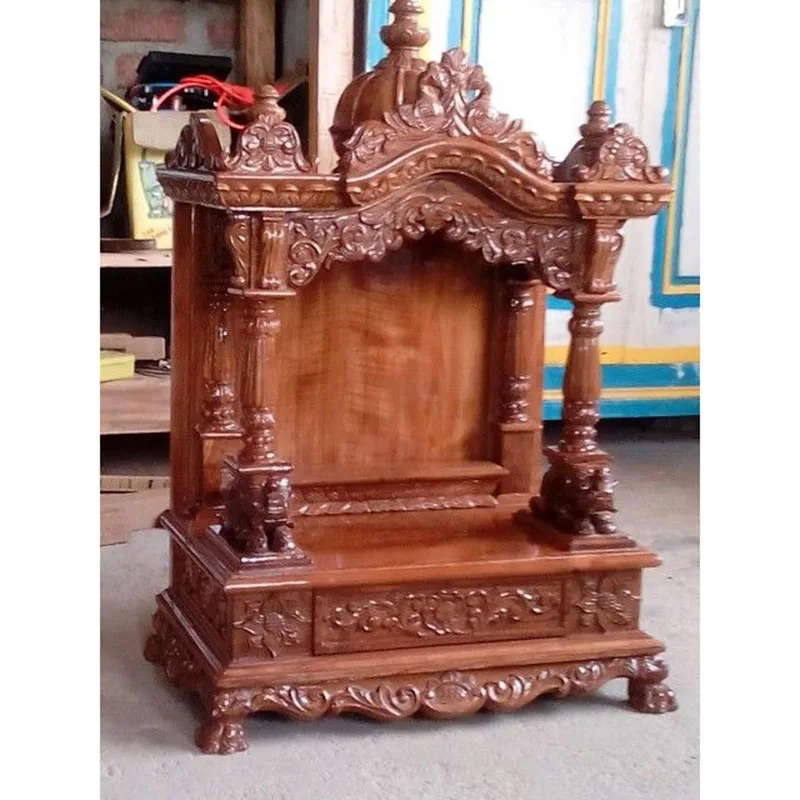 Hot Sell Heavy Carving Teak Wood Mandir Antique Brown Finis_h Temple For Home Antique Brown Finis_h Temple For Home Hot Sale