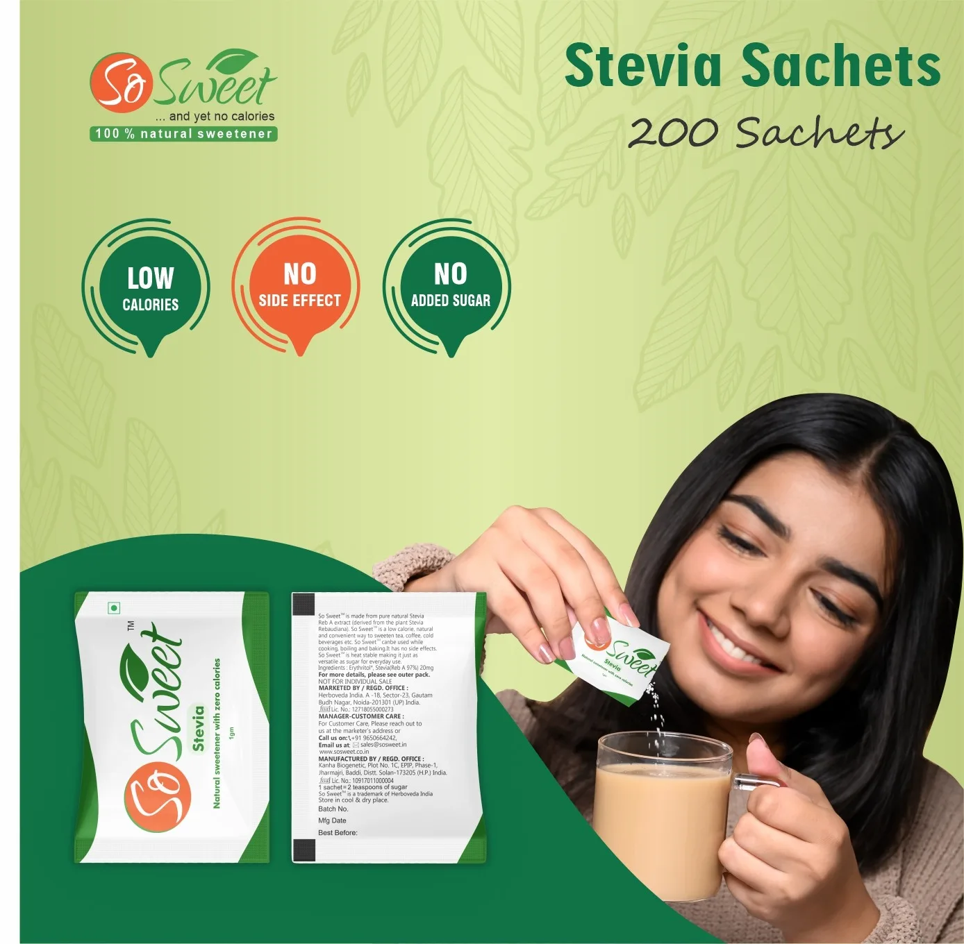 Stevia Steviol Glycosides Table Top Sugar Sachet Stick Sugar Substitute For Coffee Tea By Indian Exporter For Factory Supply
