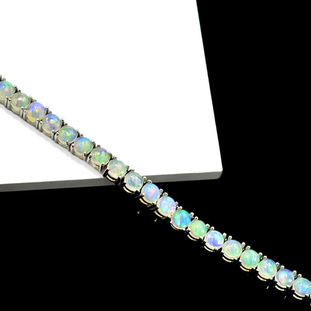 New Exclusive Natural Ethiopian Opal 4 MM Round 925 Sterling Silver Tennis Style Necklace Earring Set Manufacturer From India