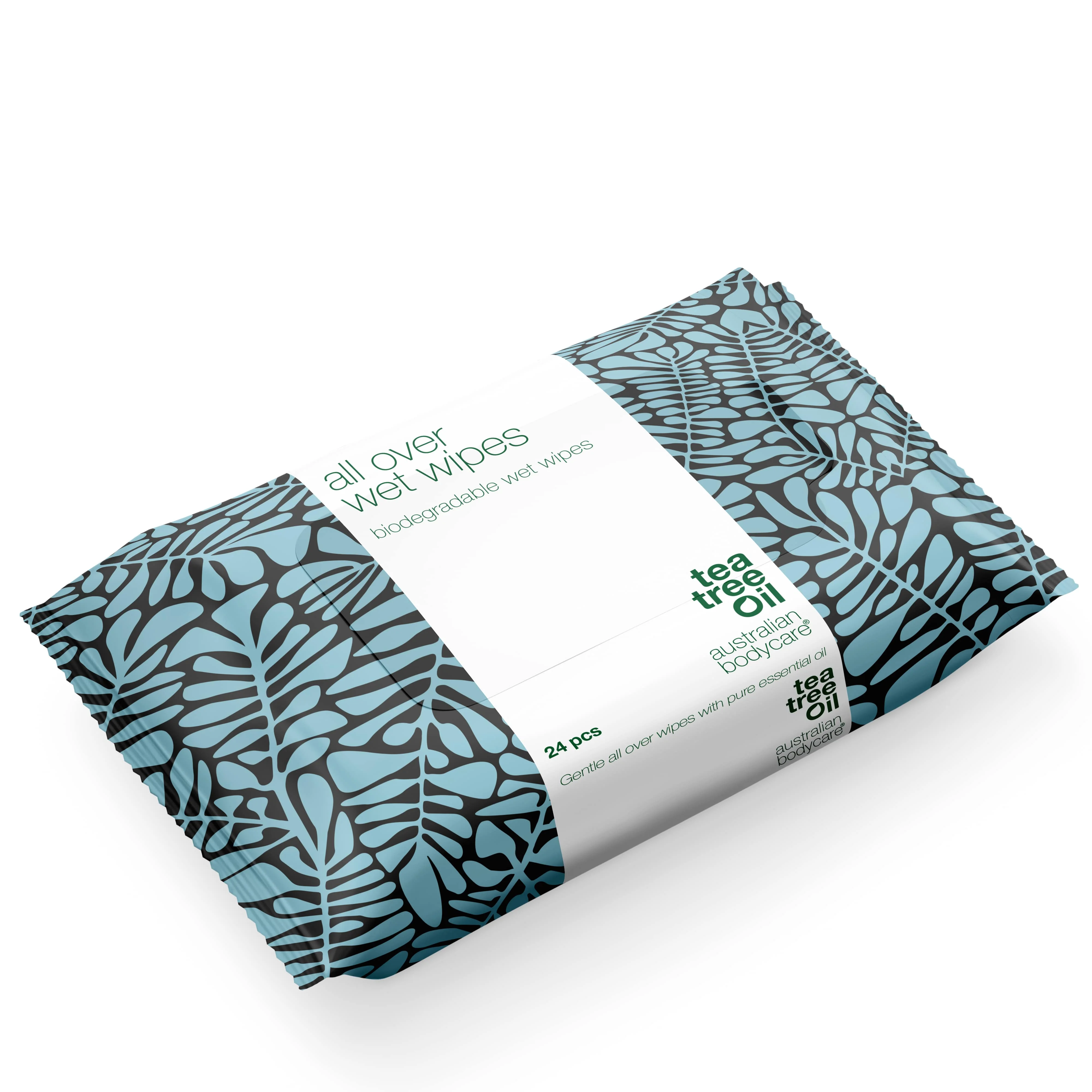 Tea Tree Oil Biodegradable Wet Wipes wholesale: 24 pcs. Adult wet wipes for Sweat, Dirt, Makeup. Refreshing, Moisturizing