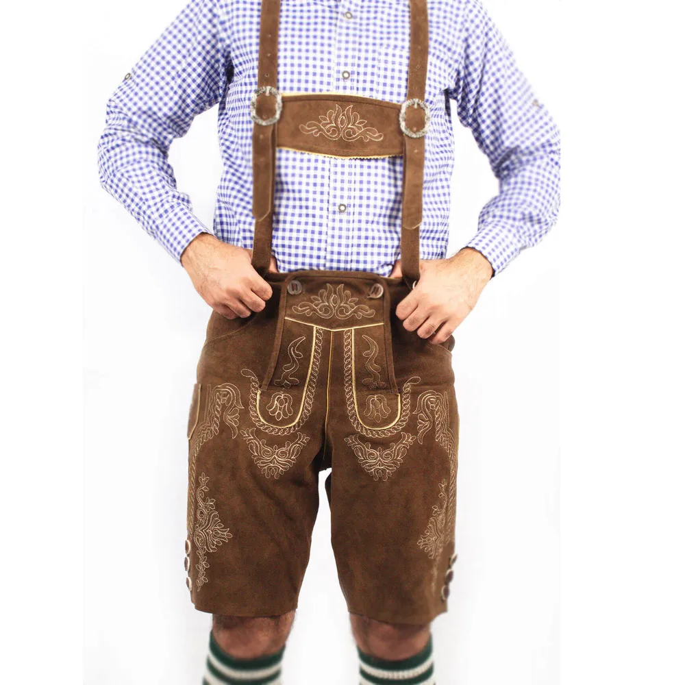 Latest Arrival Custom Made Cow Suede Leather High Street Wear Lederhosen Leather Embroidered Shorts Use For Men