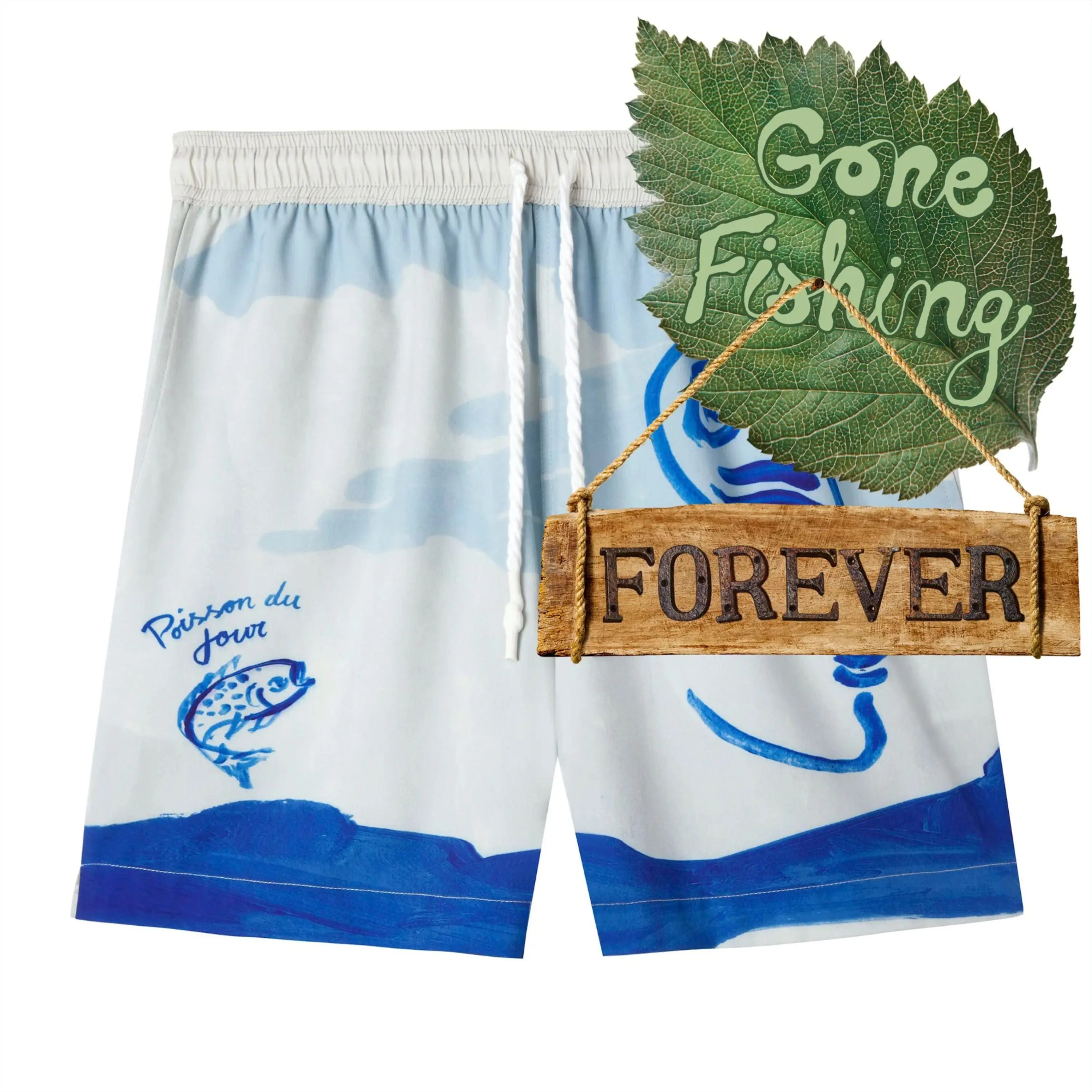 Fishing Lines X Hotel Magique Swim Trunks Featuring Quick Dry Recycled Material Elastic Netting and Concealed Zippered Pocket