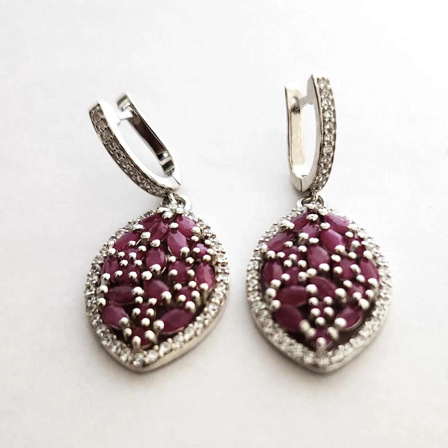 925 Silver Red Ruby Bridal Jewelry Earrings Wedding Costume Stone For Women Earrings Jewelry