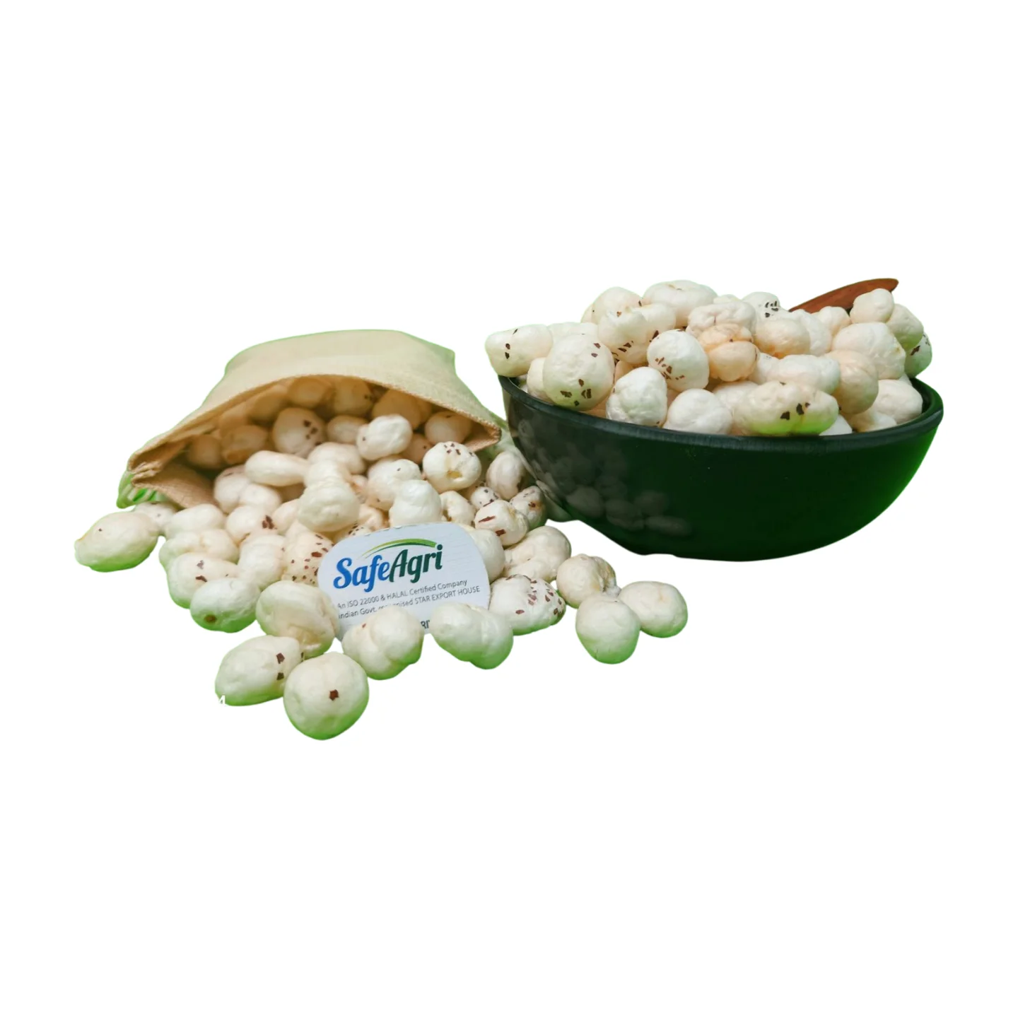 Premium quality Makhana made by roasting the lotus seeds in a pan or oven until they are crisp and crunchy eaten with salt peppe