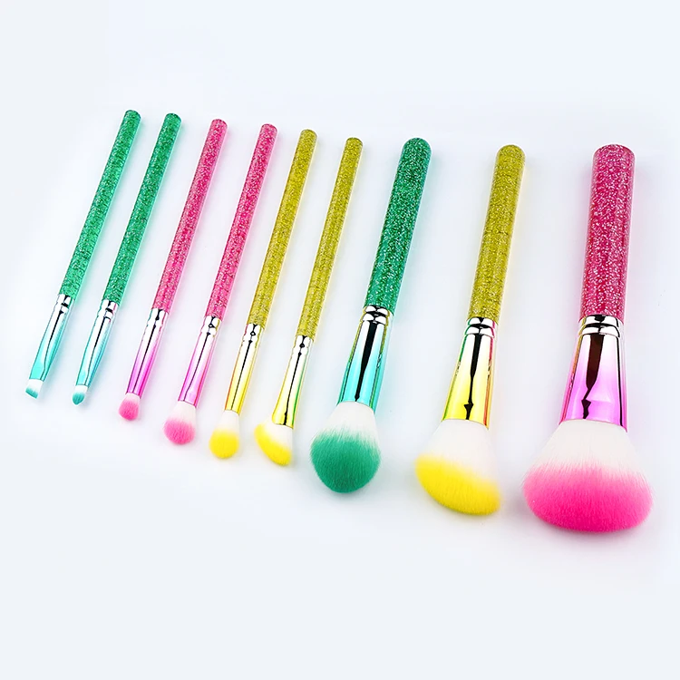 Wholesale High Quality 9Pcs Color Makeup Make Up Brush Set Custom Diamond Glitter Bling Crystal Handle Makeup Brush