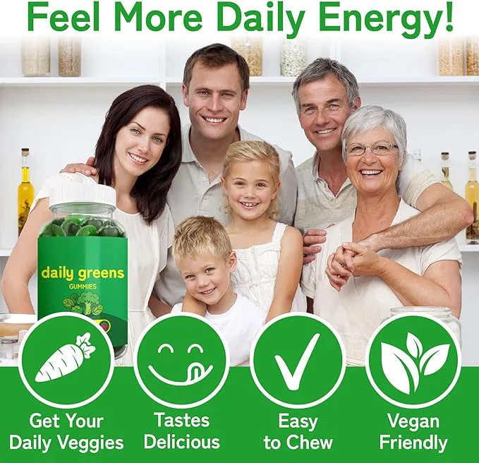 Vegan Super Green Multi-Vitamin Gummies Sweet and Soft Probiotic Gelatin Supports Weight Loss Nutrition in Bottle Packaging