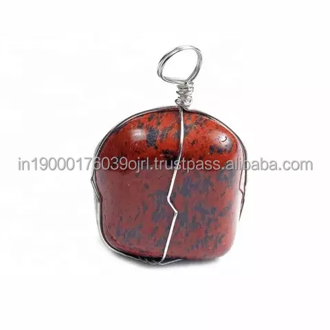wholesale factory supplier healing stone crystal pendant for jewelry making red jasper tumble wire wrapped crystal pendant
