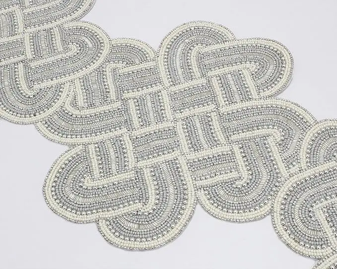 Christmas Decorative and Leaves Design Beaded Runner Placemat Dining Table Fancy Mat Handmade Decorative Runners for Wedding