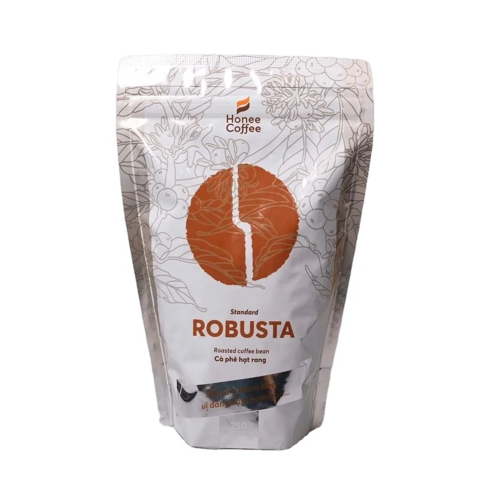 ROASTED COFFEE BEAN ROBUSTA Standard screen 18 250g per bag Honee Coffee brand made in Viet Nam
