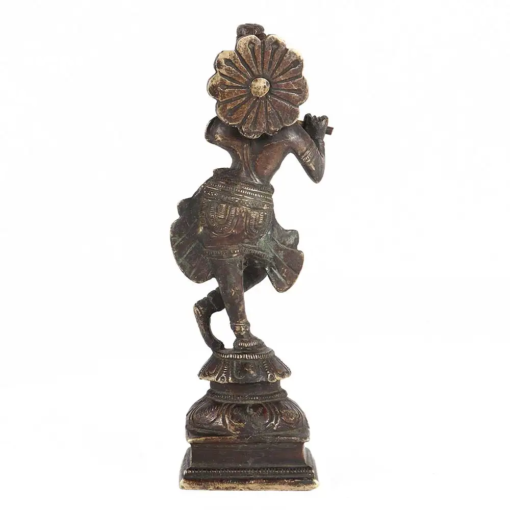 Handmade Indian Brass Antique Bronze Lord Krishna Sculptures Figurine Statue Home Decor Gift Items 15 x 4.5 cm SNC-135
