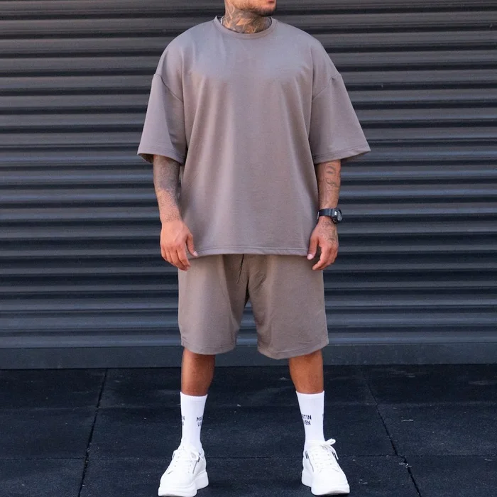 Biker Shorts and T-Shirt Sets Custom Crewneck Jogger Sweat Suits French Terry Cotton Short Sleeve Men Shorts Tracksuit Sets