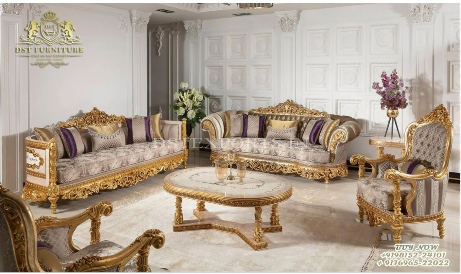 Modern Chesterfield Leather Sofa Set for Home Brown European Living Room Furniture European 7 Seater Sofa Set in Teak wood