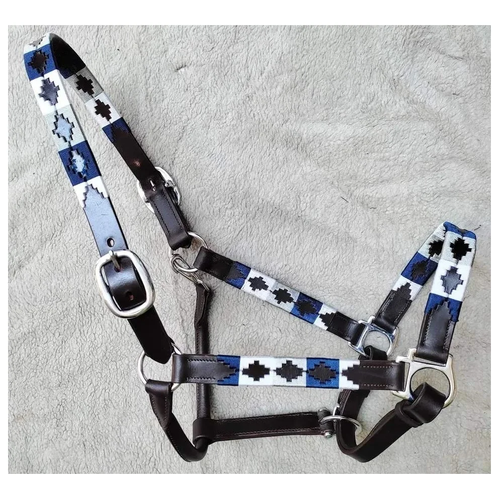 High Quality Polo Leather Horse Halter thread knitted design/LEATHER HORSE HALTER WITH THREAD KNITTED BRASS HARDWARE