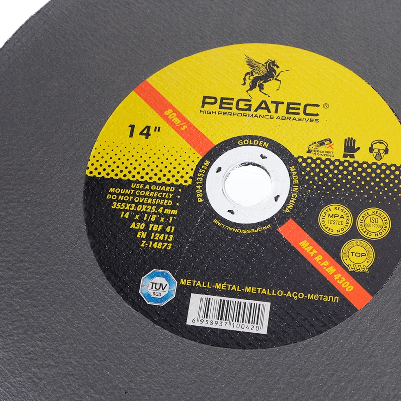 PEGATEC MPA Certificated 14 inch 355mm Alumina Zirconia Metal Grinding Cutting Disc