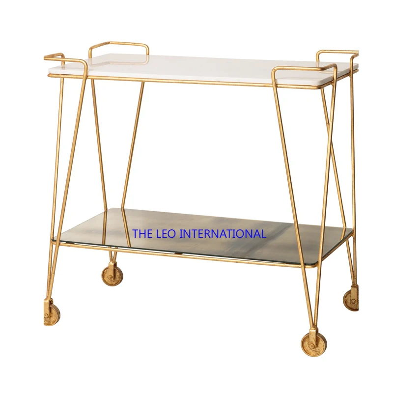 metal European Classic hotel furniture cart Trolley Dining Cart Luxury Bar 2-Floor Trolley