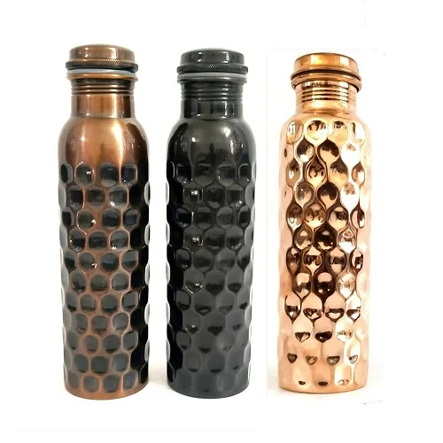 Indian Handcrafted Antique Diamond Black Oxidized 100% Pure Copper Water Bottle