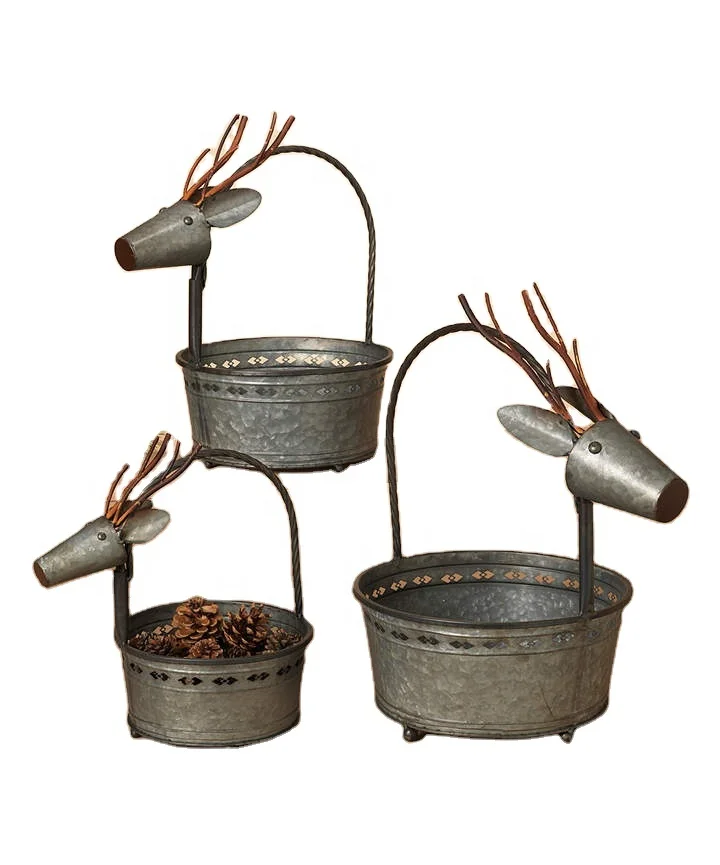 Nesting Galvanized Metal Reindeer Bucket Set of Three For Garden and Home Decor By WB INC India