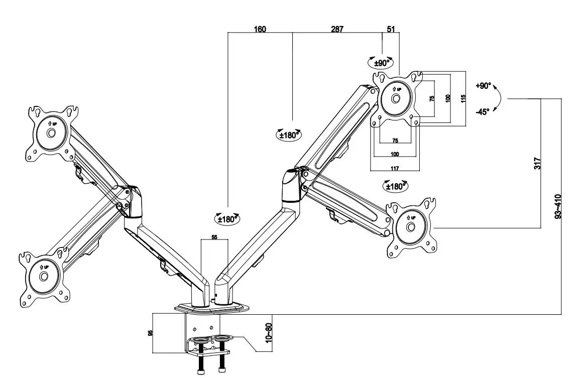 White Monitor Arm Mount Dual Arm Monitor Stand Computer Desks Monitor Holder