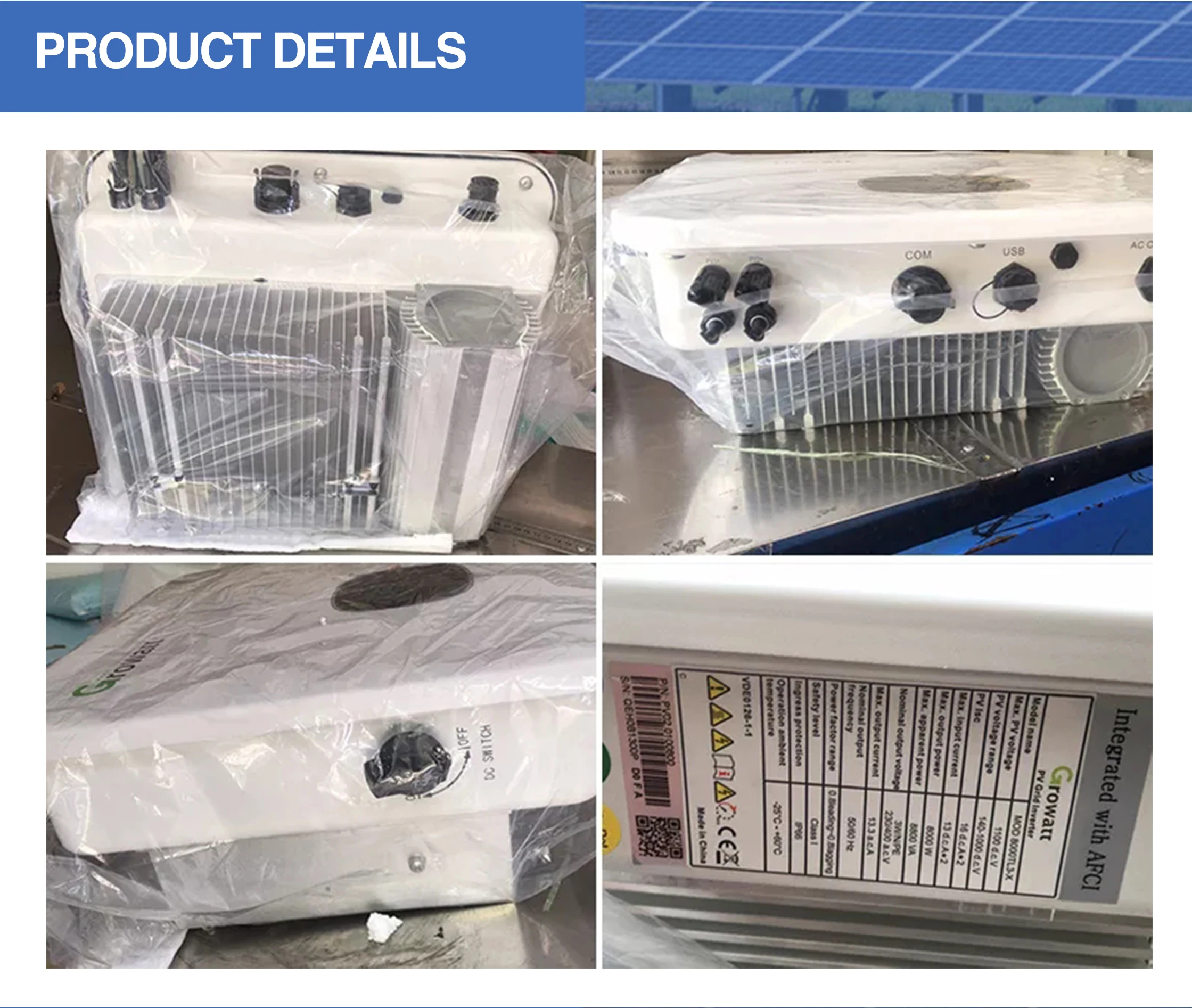 Growatt Solar Inverter Single Phase Inverter Dual MPPT OLED Display IP65 Photovoltaic Grid-connected Inverter MIN6000TL-X 6KW