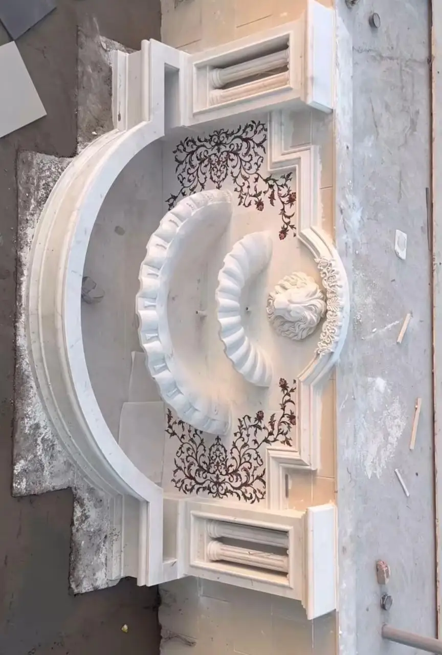 Luxury Marble Stone Lion Face Wall Fountain Elegant Indoor and Outdoor Villa Relief for Decorative Purpose