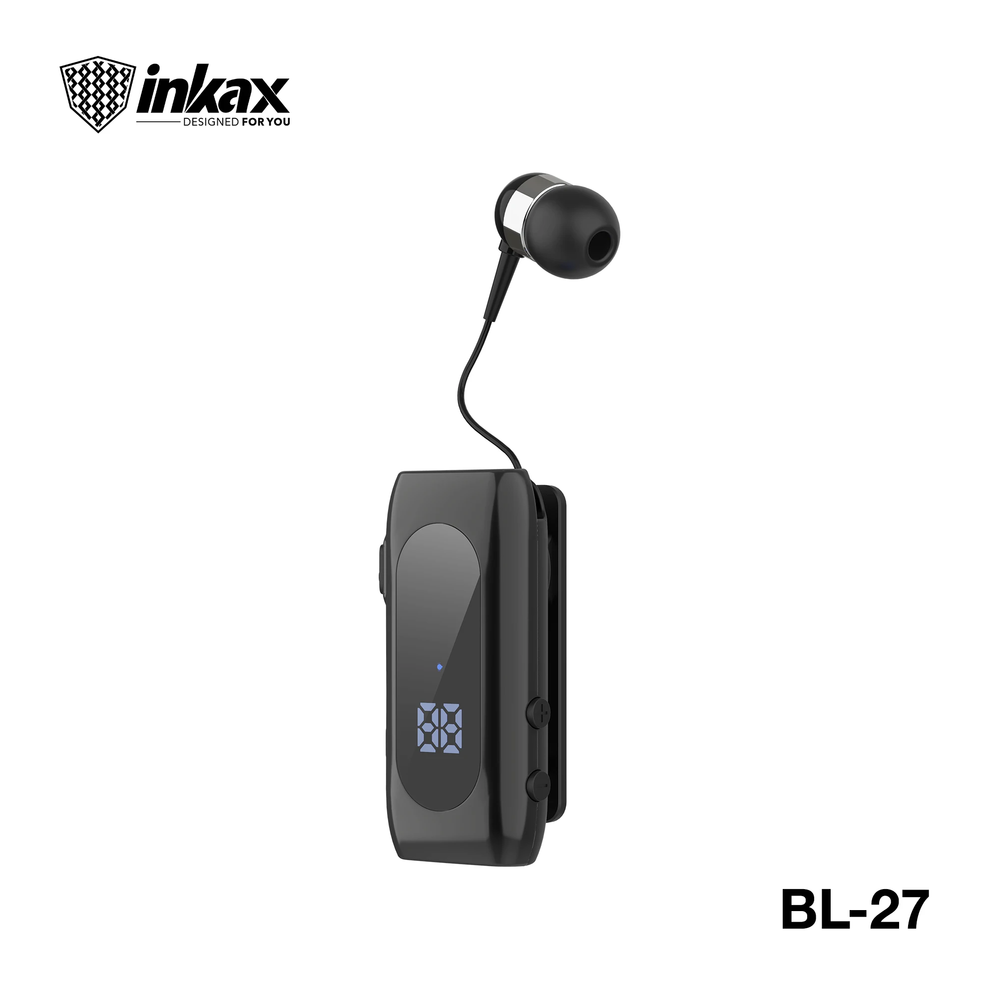 inkax Single Business Wireless Telephone Headset Earhook Hands-Free HD Call Earphone with Mic Digital Power Display