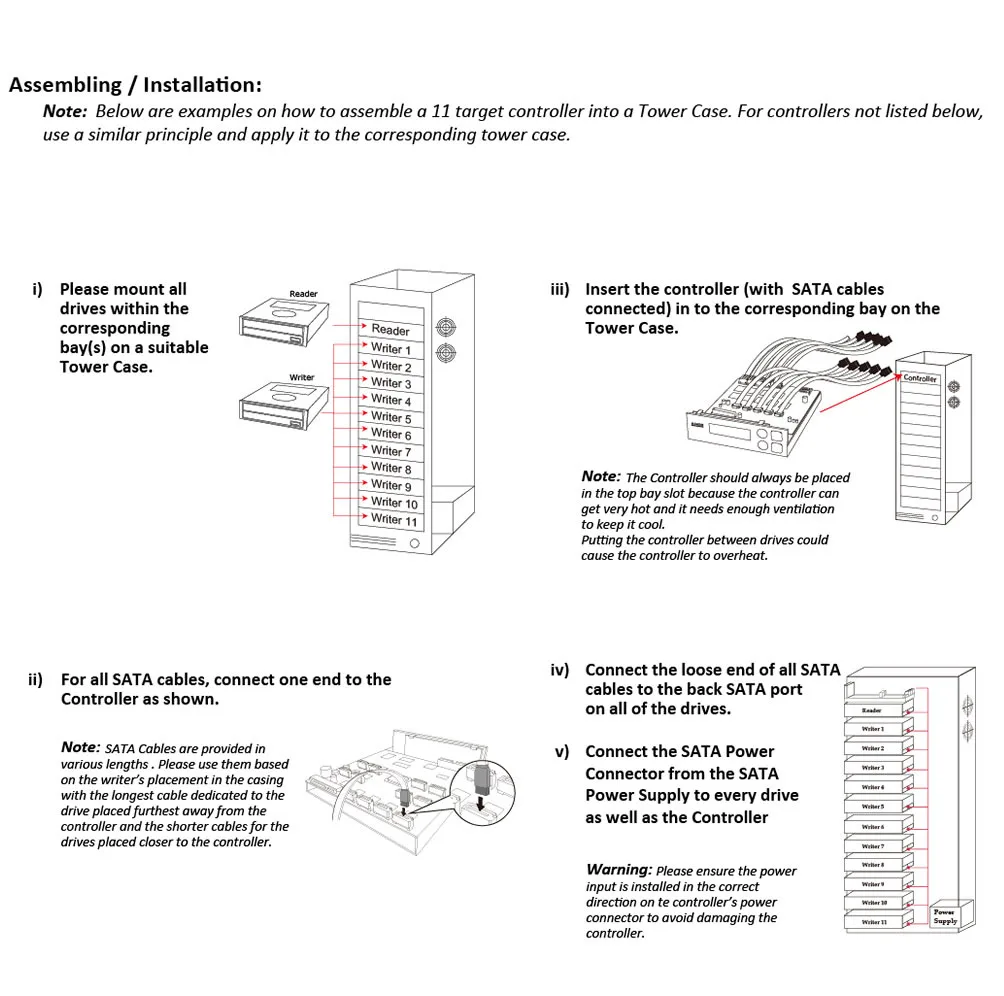 Vinpower 1 to 7 Manual Tower SATA Controller for Blu-ray BD/DVD/CD Disc Duplicator + SATA Cables