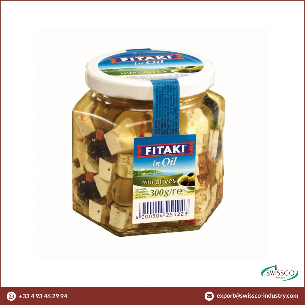 Affordable Price Premium Quality Fitaki 300g White Cheese Cubes in a Jar with Paprika Pieces and Spices