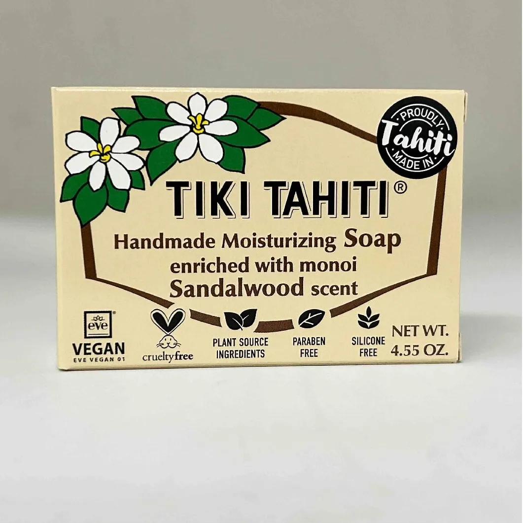 Wholesale Sandalwood Soap enriched with Monoi Perfumed Oil Vegan Nourishing Body Wash Product Made in Tahiti 130g