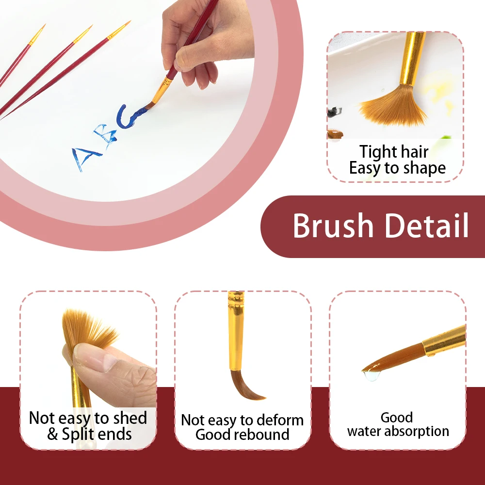 Pointed Round Painting Brush Set of 12 Artists Wooden Handled Brushes for Acrylic Oil Watercolor Painting