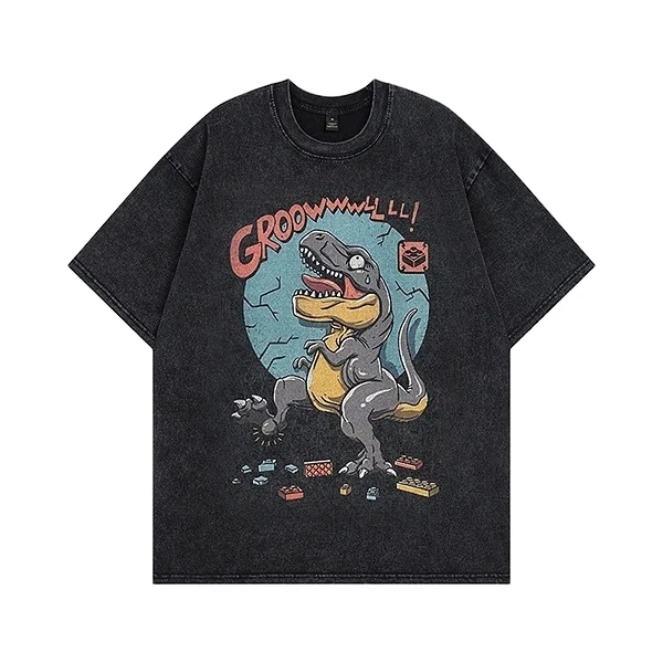 Custom Graphic Oversized O-Neck T-Shirt 200GSM Heavyweight Acid Wash Vintage Faded Anti-Wrinkle Polyester Knitted Blank T Shirt