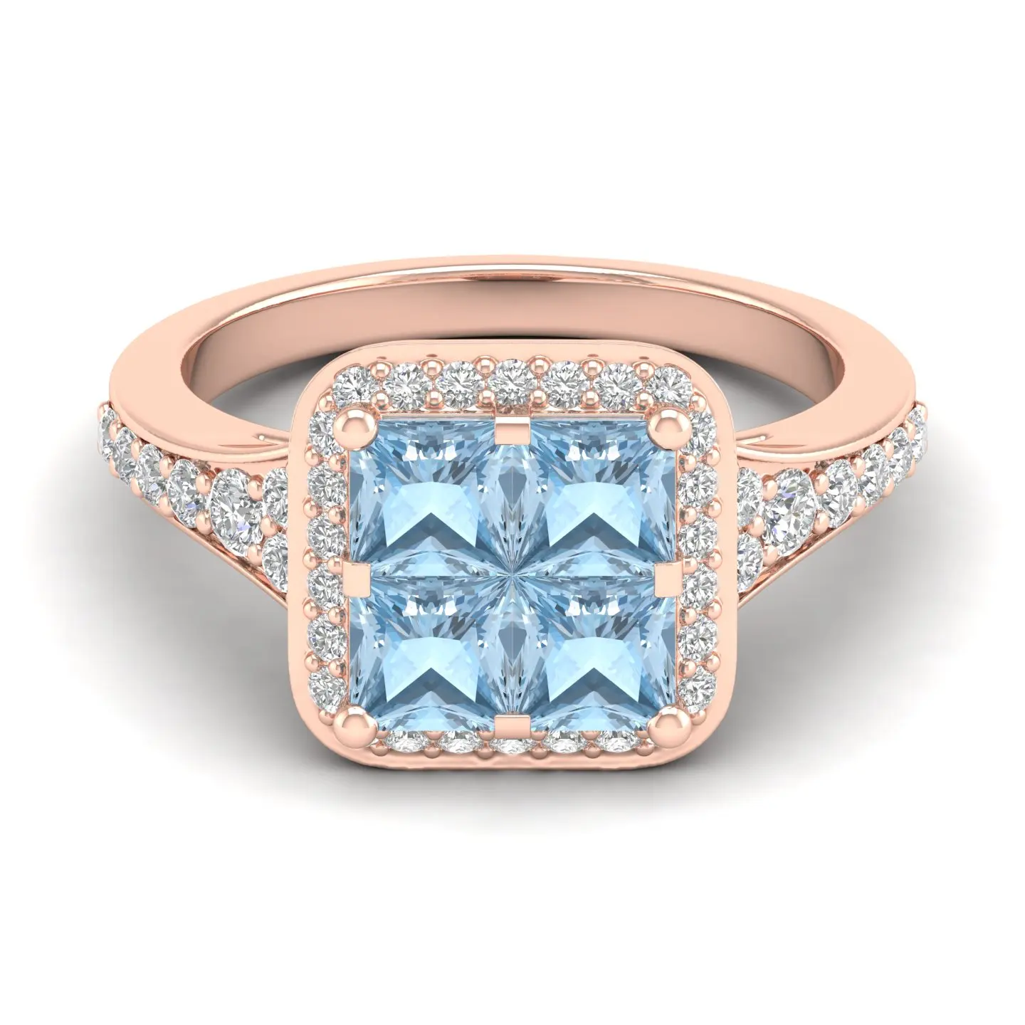 REYES Best Selling 14K Solid Rose Gold Diamond Engagement Rings for Women Genuine 1.56 Carat Aquamarine Gemstone Fine Jewelry