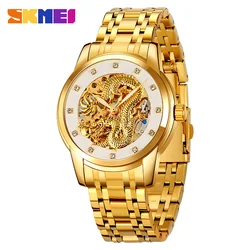 Skmei 9310 custom logo automatic watch mens luxury top brand stainless steel golden mechanical wristwatch
