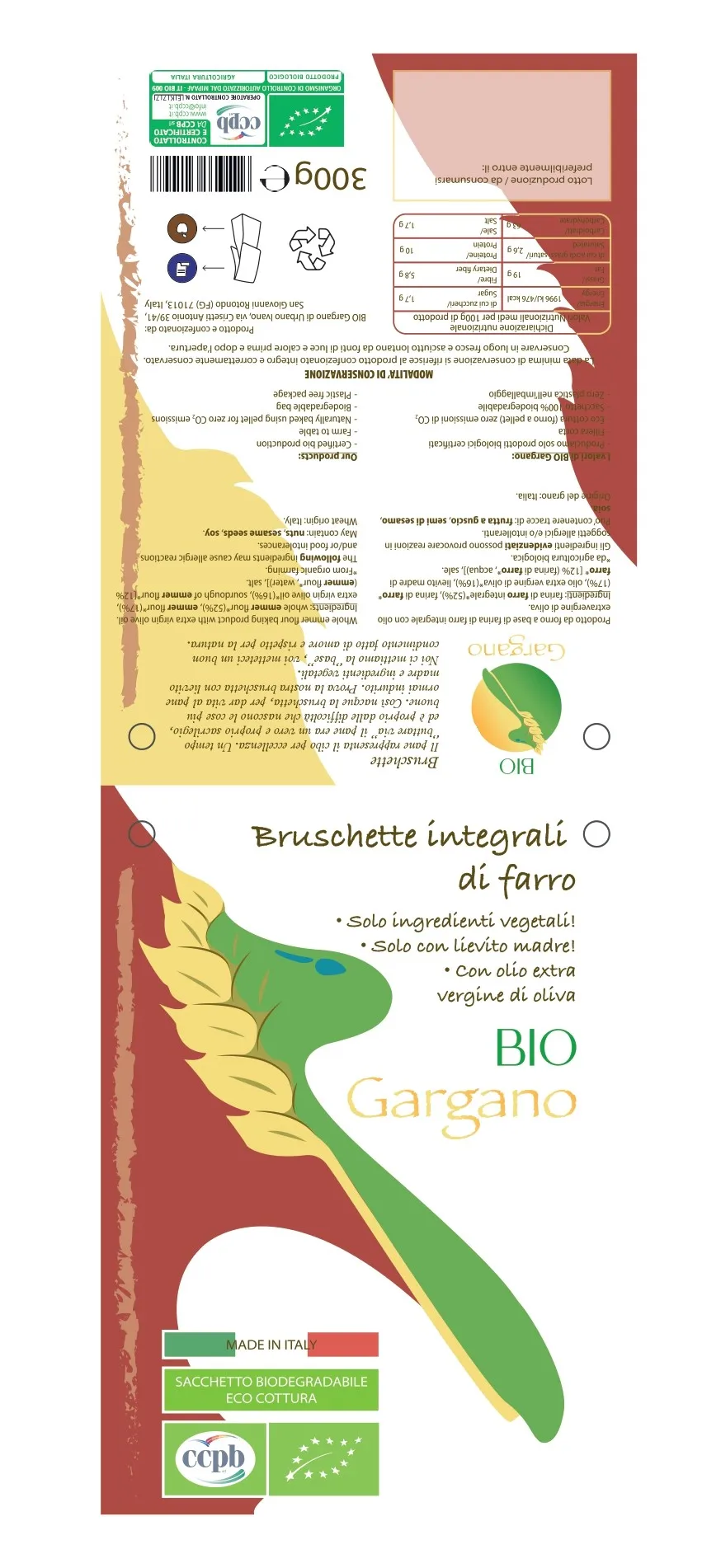 Made In italy Premium ORGANIC WHOLE SPELT 
BRUSCHETTE MADE IN ITALY