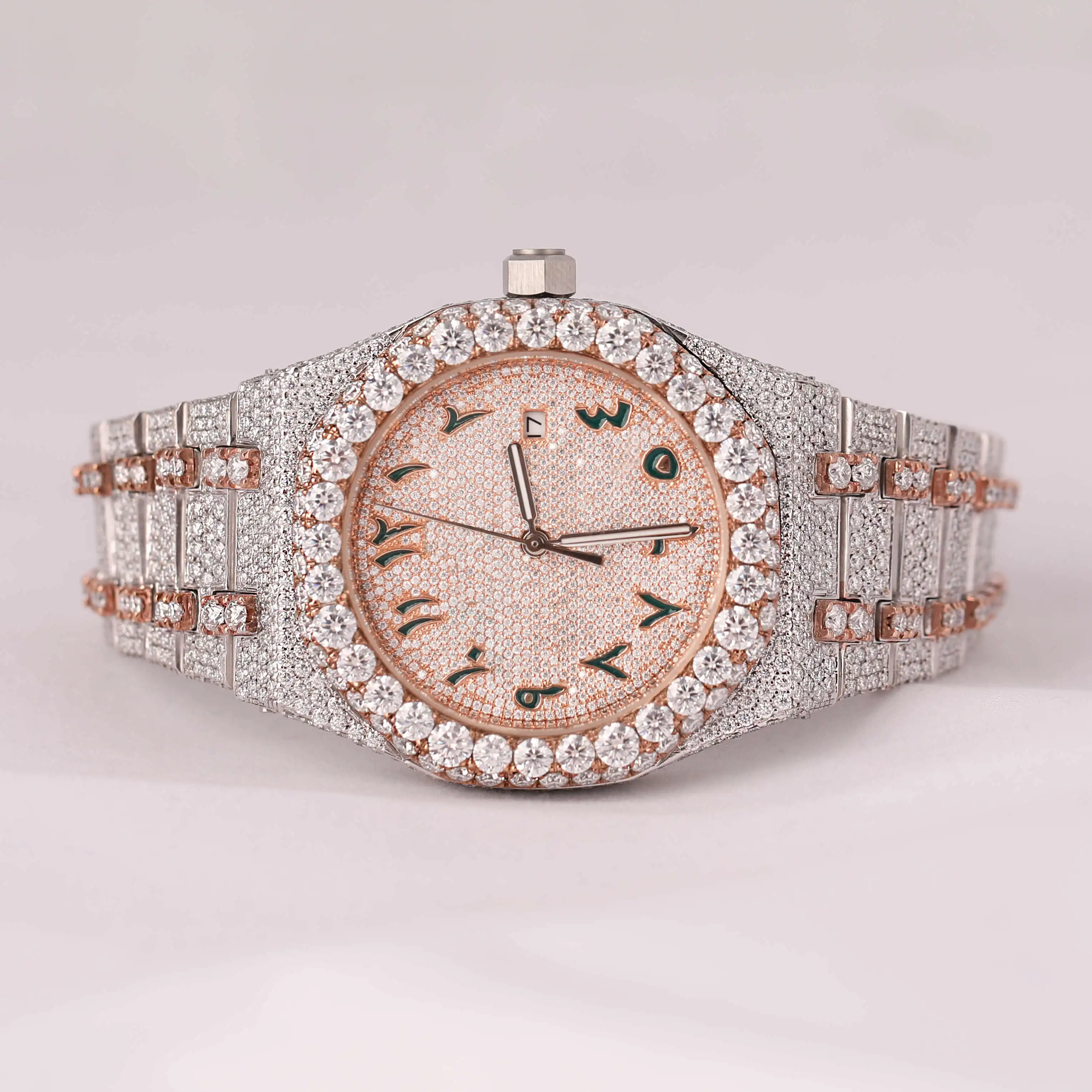 Dual Tone Branded Full Iced Out High Quality Luxury Silver Original Hip Hop Men Moissanite Diamond Wrist Watch