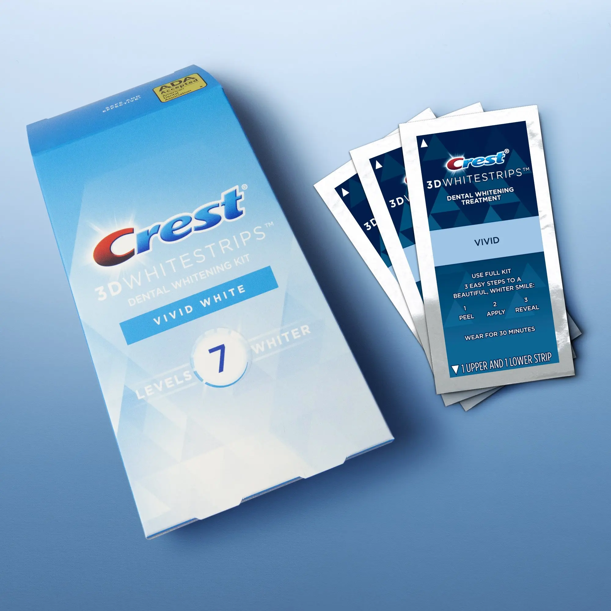 Crest 3D отбеливающие полоски ярко-белые 1 коробка 12 мешочков 24 набор для отбеливания