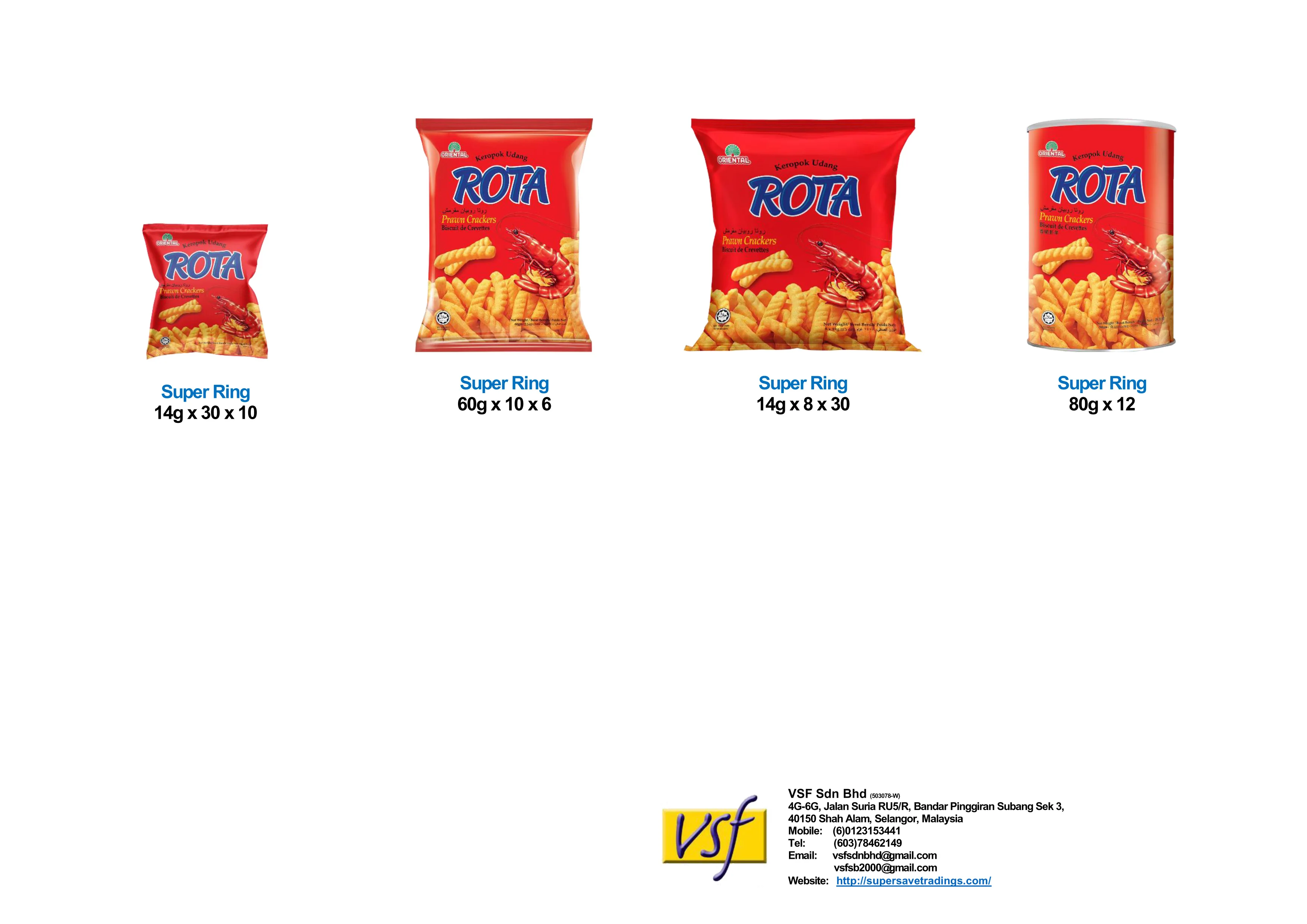 Rota Prawn Crackers Keropok Udang Biscuit de Crevettes 60g x 10 x 6