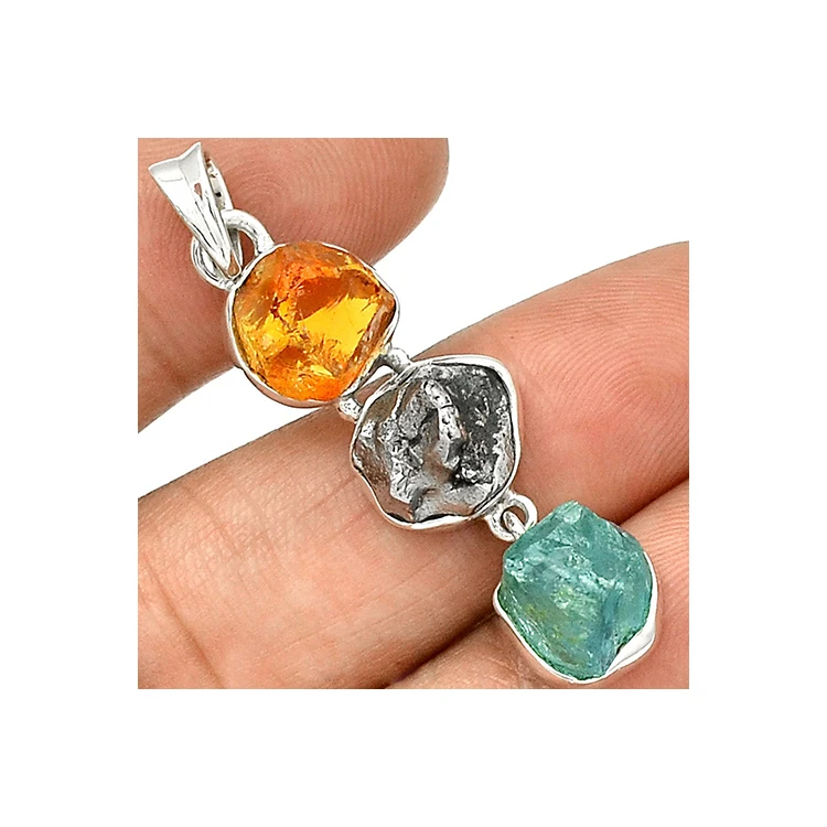 Top Quality Unique 925 Sterling Silver Multi Stone Handmade Rough Pendant for Sale