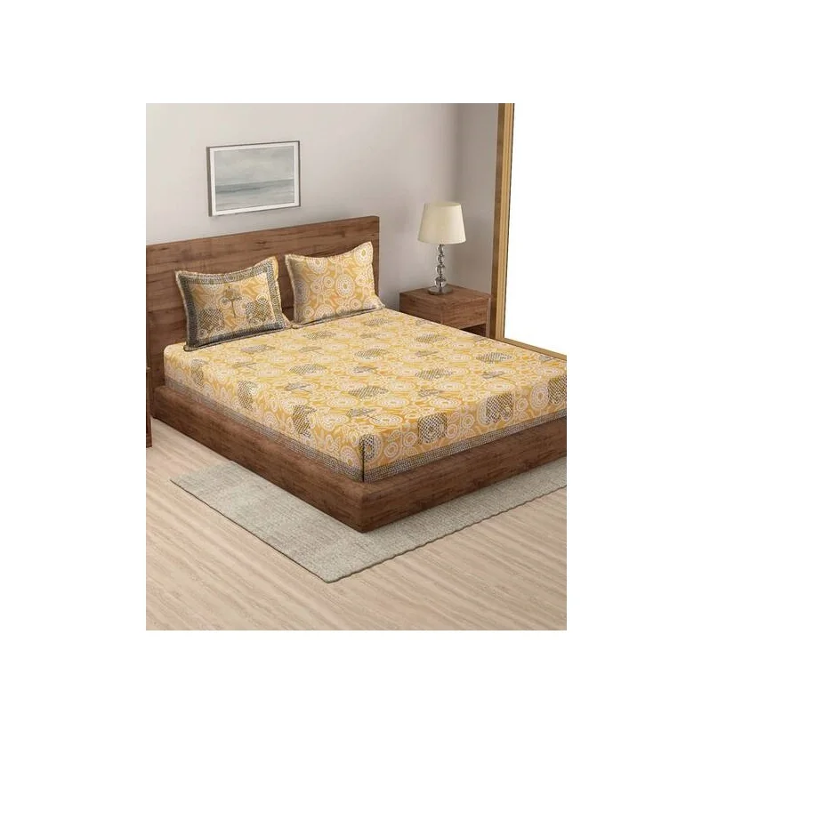 OEM Customized Queen size skin friendly bed sheet set printed flat Bed Sheet from India