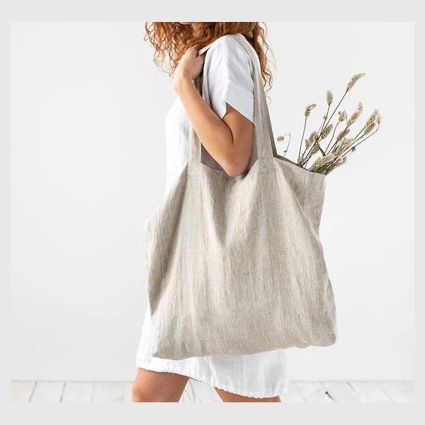 Linen Tote shopping Bags shoulder Tote Bags Reusable Foldable Custom Size 60*60 Cm Low Moq Made With 100% Linen