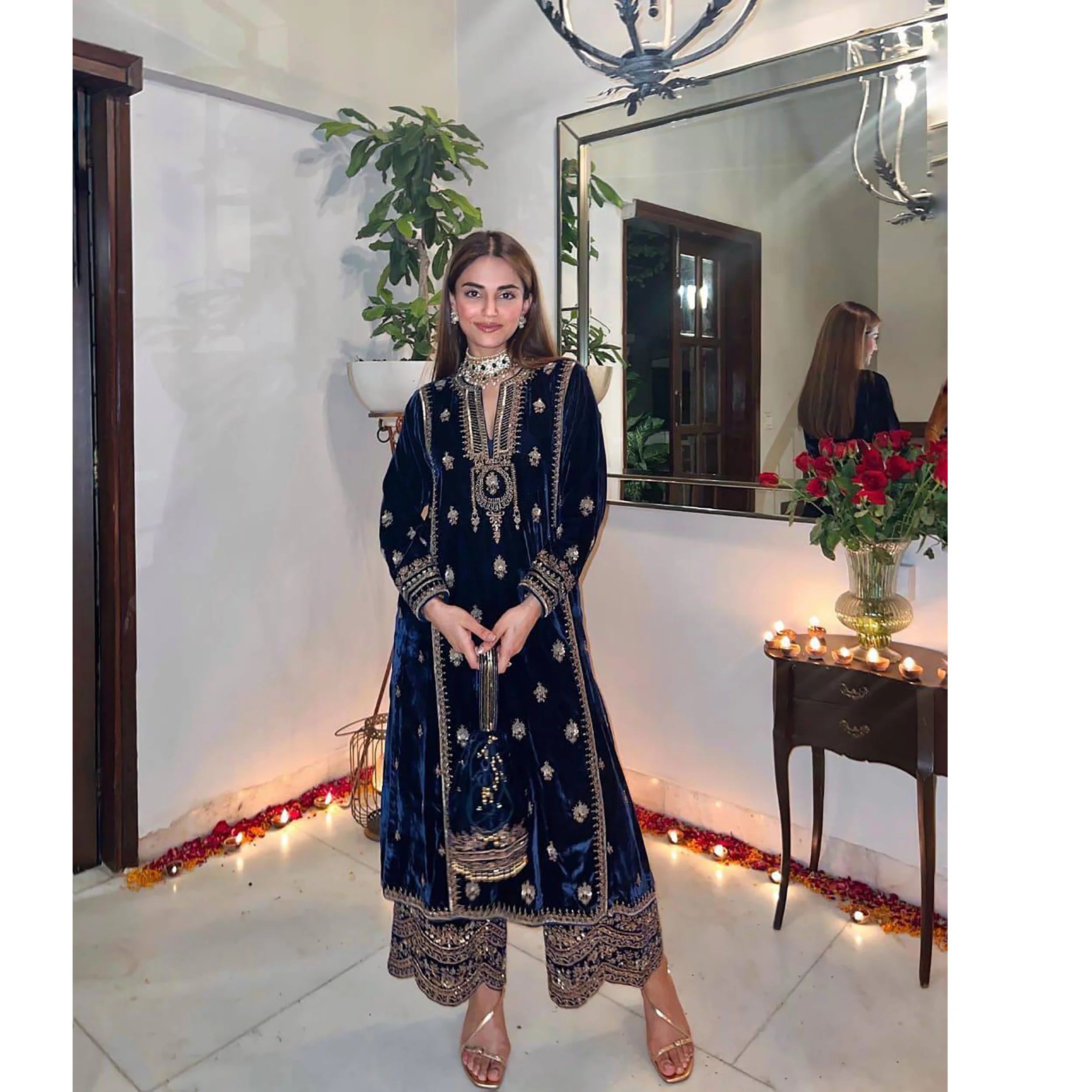 Indian Traditional Heavy Embroidery Sequin Work Salwar Kameez Kurti Top Bottom and Dupatta Party Wear Look at Wholesale