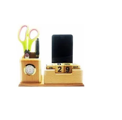 100% best quality wooden pen holder Desk Organizers with smart phone stand watch Office Supplies Pen Holders