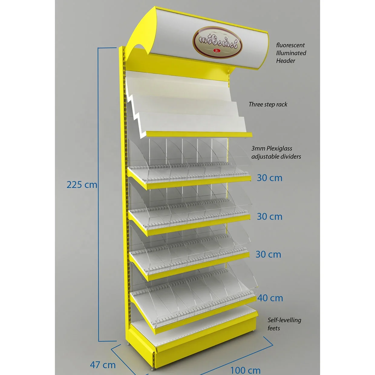 Metal Candy Display Rack with Acrylic Shelves Custom Supermarket Shelf